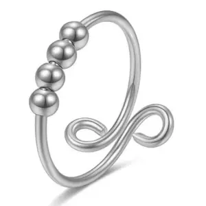 Glossy 4 beads silver / Adjustable opening