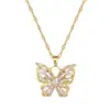 Wholesale Golden Plated 304 Stainless Steel Electroplating Zircon Butterfly Elegant Pendant Necklace For Women'S