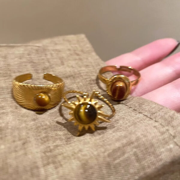 Wholesale Golden Sun Flower Tiger Eye Ring Women's 2024 New High-grade Sense Ring Niche Design Unique Ring