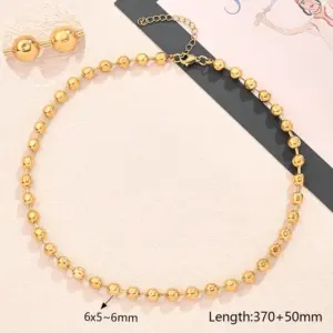 Glossy Multi-Surface round Beads Necklace (Gold) / 6x5.5 ~ 6mm (String Length: 370+50mm) / 1 Strand/Package
