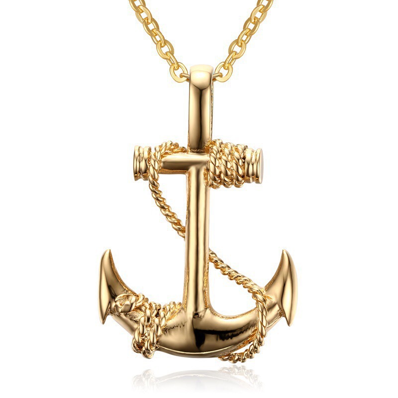 Wholesale pular Titanium Steel Anchor Pendant Necklace, Trendyy Men's Personalized Retro Cross Jewelry, Gift for Boyfriend