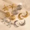 Wholesale 1 Pair IG Style French Style Moon Starfish 304 Stainless Steel Ear Studs