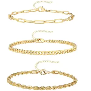 Gold Clip Chain 6 Magic Hemp Flowers Chain Anklet Three-Piece Set