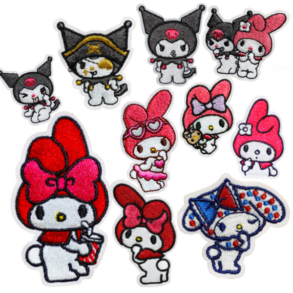Wholesale New Kuromi Melody Melody Computer Embroider Cloth Stickers Creative DIY Decorative Self-Adhesive Hot Melt Clothing Accessories