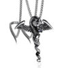 Wholesale 2024 Stainless Steel Jewelry Double Dragon Sword Titanium Steel Necklace Pendant Retro Punk Cross Lucky Trendy Men
