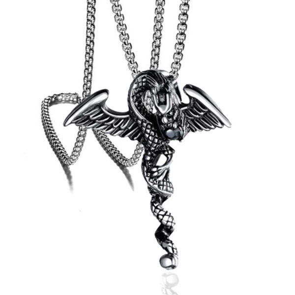 Wholesale 2024 Stainless Steel Jewelry Double Dragon Sword Titanium Steel Necklace Pendant Retro Punk Cross Lucky Trendy Men