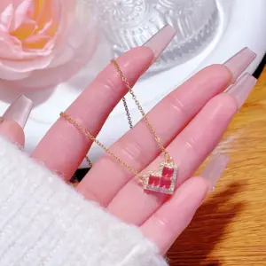 Yxl9217 Pink Diamond Heart Necklace / Gold