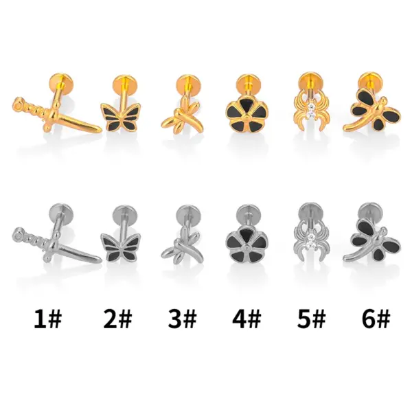 Wholesale 1 Piece Lip Rings Casual Sexy Simple Style Spider Dragonfly Butterfly 316L Stainless Steel Waterproof Non Tarnish Surgical Steel Zircon Ion Plating (IP) 18K Gold Plated Lip Rings Ear Cartilage Rings & Studs Nose Rings & Studs