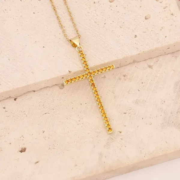 PVD Coated 18K Gold Real Gold Plated Cross Stainless Steel Copper Fashion Waterproof Non Tarnish 304 Stainless Steel Pendant Necklace