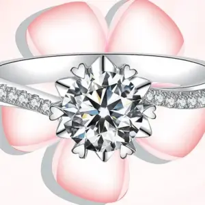 04 Twisted Arm Cross Full Diamond Snowflake Peach Heart Ring / Adjustable Opening