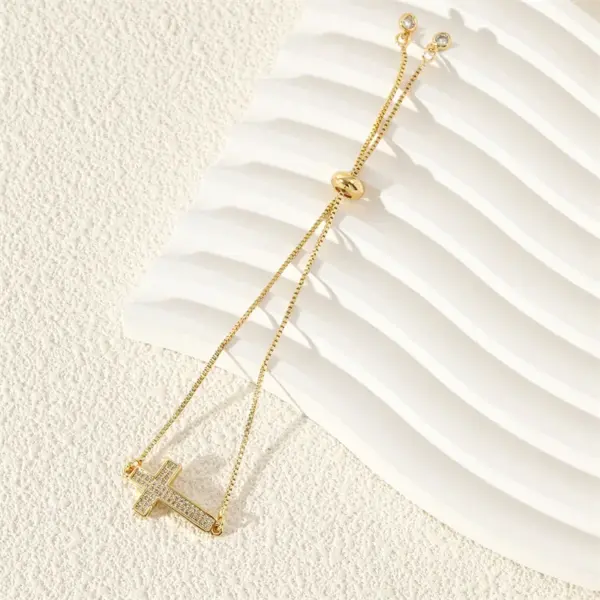 Wholesale Copper 18K Gold Plated Simple Style Plating Inlay Cross Zircon Bracelets