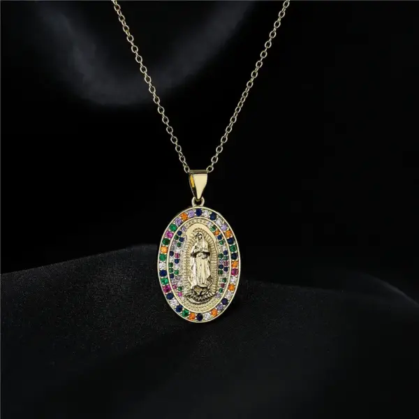 Wholesale Copper Micro-inlaid Zircon Religious Jewelry Golden Necklace Maria Pendant