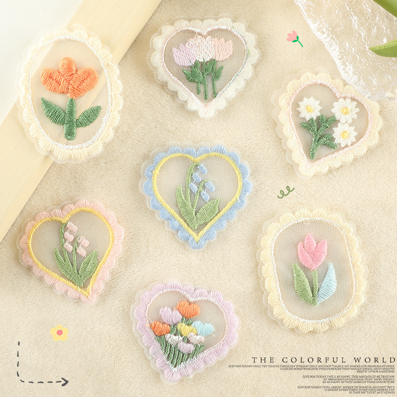 Wholesale Flower Cloth Patch Lace Mesh Embroider Computer Embroider Label Clothing Aessories Aessories Hole Patch Handmade Sewable Applique