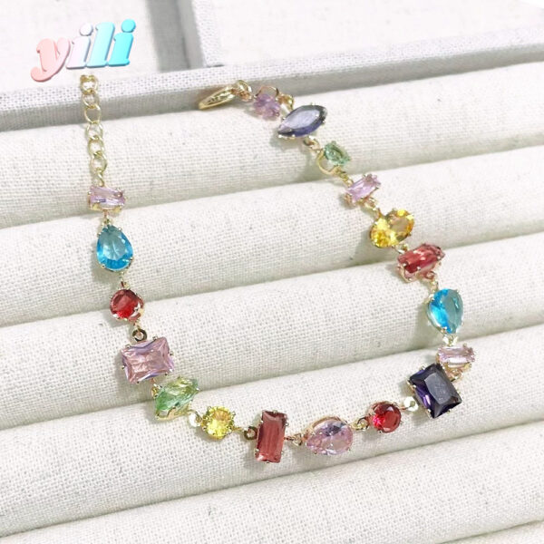 Wholesale Popular European and American Fashion Colorful Zircon Full Diamond Light Luxury Bracelet Women's Tourmaline Light Luxury Candy Bracelet Fresh Bracelet