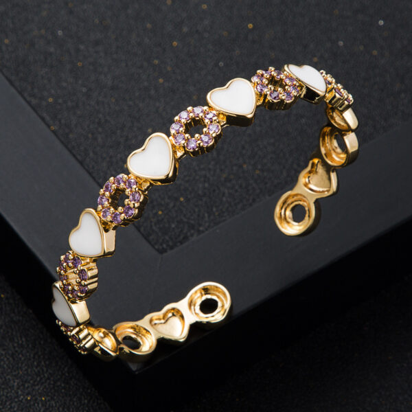 Wholesale Cross-border wholesale copper inlaid zircon enamel drop oil love heart bracelet Tennis bracelet ins fashion Open bracelet
