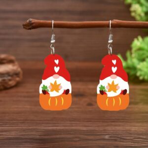 Wholesale Leather Earrings for Fall Thanksgiving: Little Gnome Pumpkin Leather Earrings