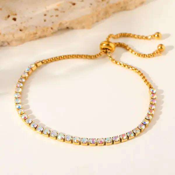 Luxurious Stainless Steel 18K Gold Plated Full Diamond Embedded Zirconia Elegant Romantic Women's Bracelet For ryday Use