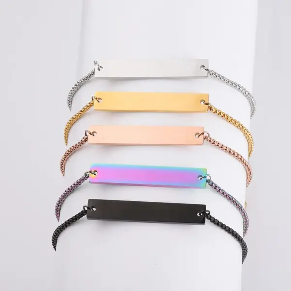 304 Stainless Steel Customization Laser Engraving Solid Color PVD Coated 18K Real Gold Plated Simple Style Waterproof Non Tarnish Plating Bracelets