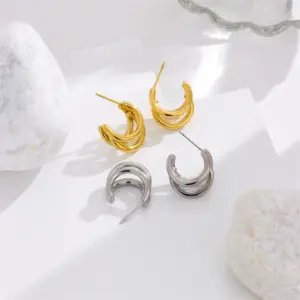 Wholesale PVD Coated 18K Gold Plated Geometric 304 Stainless Steel Vintage Style Korean Style Waterproof Non Tarnish Ear Studs