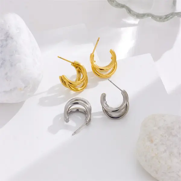 Wholesale PVD Coated 18K Gold Plated Geometric 304 Stainless Steel Vintage Style Korean Style Waterproof Non Tarnish Ear Studs
