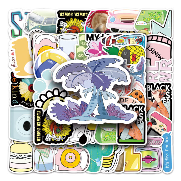Wholesale 50 graffiti cartoon VSCO style fresh luggage tablet computer piano waterproof stickers car decorative stickers