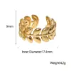 Wholesale PVD Coated Real Gold Plated 18K Gold Leaf 304 Stainless Steel Sweet Waterproof Non Tarnish Open Rings