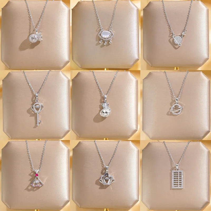 Wholesale 304 Stainless Steel Copper Solid Color Water Plating Zircon White K Plated Elegant Glam Plating Inlay Silver Pendant Necklace