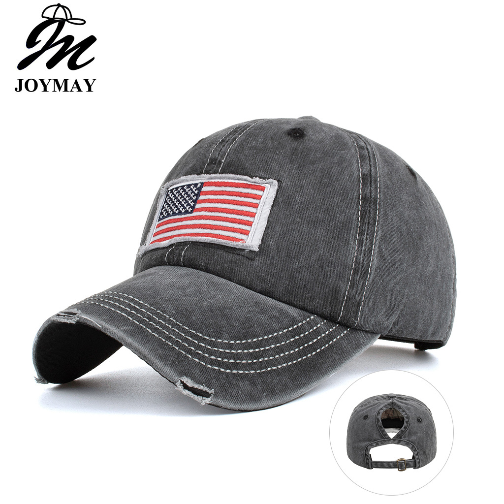 Wholesale Washed distressed American flag nytail baseball cap cap sun hat B735