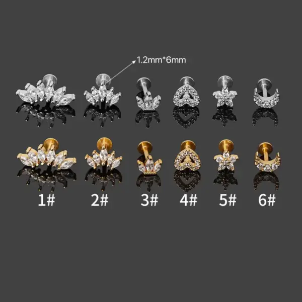 1 Piece Lip Rings Simple Style Classic Style Heart Shape Crown 316L Stainless Steel Waterproof Non Tarnish Surgical Steel Zircon Vacuum Plating K Gold Plated Lip Rings Ear Cartilage Rings & Studs