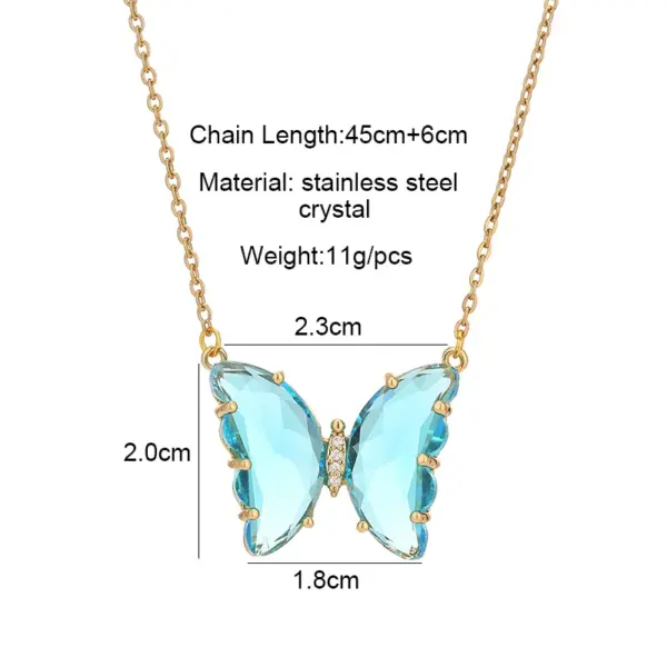 Wholesale 304 Stainless Steel Copper Fashion Inlay Butterfly Crystal Pendant Necklace