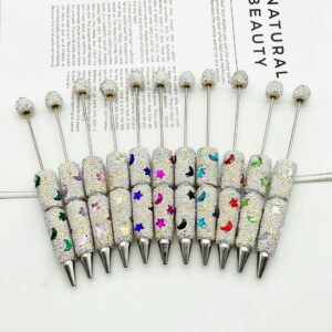 Wholesale DIY cute star moon beaded pen colorful full diamond bead ball pen cross-border explosions cute grain pen