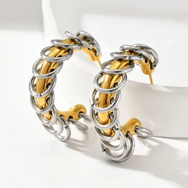 Wholesale 1 Pair IG Style C Shape Tassel Plating 304 Stainless Steel Ear Studs