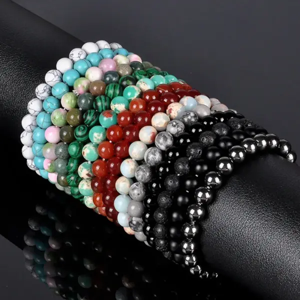 Wholesale Simple Style Round Natural Stone Elastic String Woven Chain Bracelets In Bulk