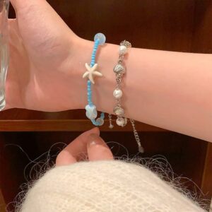 Starfish rice beads and shell bracelet set of 2