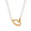 Wholesale 1 Piece 304 Stainless Steel Freshwater Pearl PVD Coated 18K Gold Plated Gold Oval Necklace