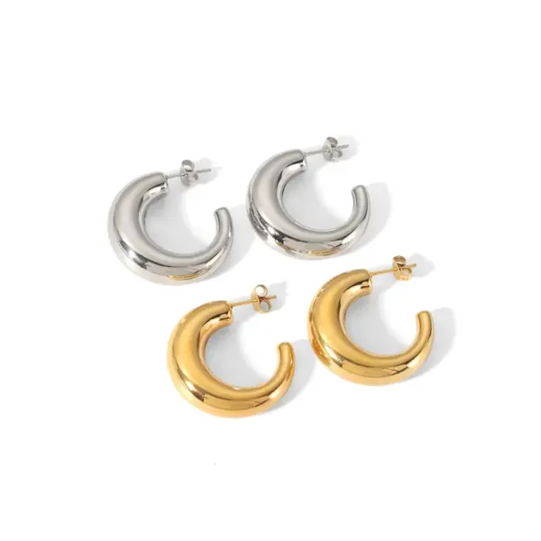 Wholesale 304 Stainless Steel C Shape PVD Coated Real Gold Plated 18K Gold Simple Style Waterproof Non Tarnish Ear Studs