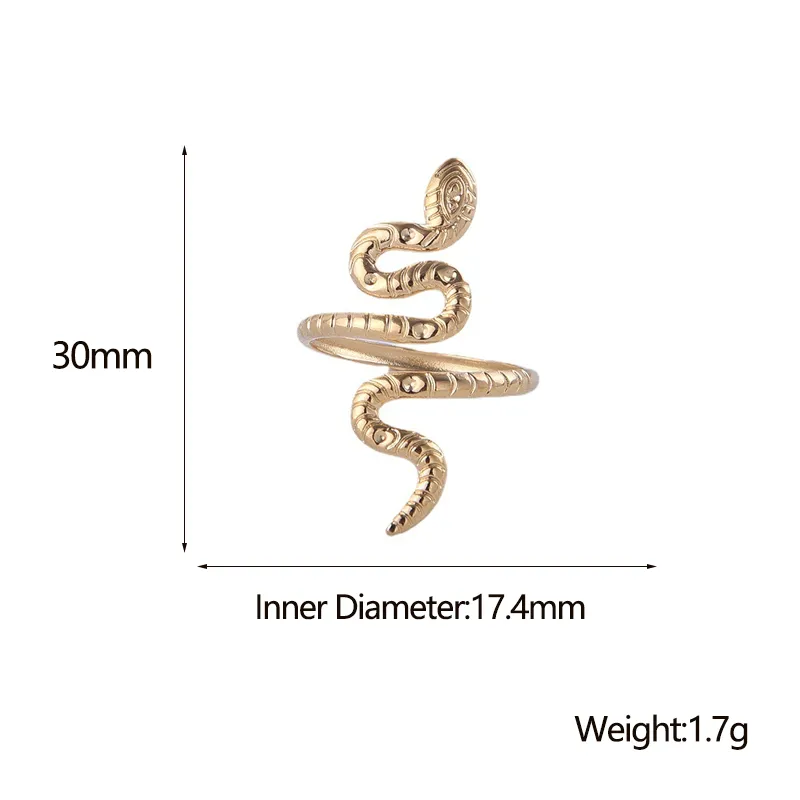 Wholesale PVD Coated Real Gold Plated Snake Titanium Steel Retro Waterproof Non Tarnish Rings
