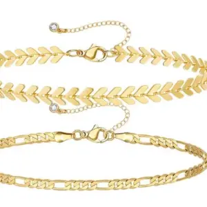 Gold Aircraft Chain Cuban Link Chain Anklet Two-Piece Set
