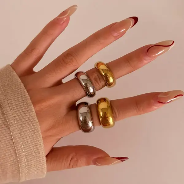 Wholesale 304 Stainless Steel Geometric PVD Coated Real Gold Plated Nordic Style IG Style Waterproof Non Tarnish Surgical Steel Gold Silver Rings