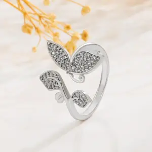 Z0052 Butterfly Wings-Silver / Adjustable Opening
