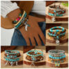 oly-84d01c0e520b266e421f788a546522a4 Wholesale Western Denim Style Turquoise Cattle Head Hat Multi-layer Storestring Bracelet Multi-piece Beaded Bracelet