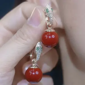 Snake Red Pearl Silver Earrings - / Silver