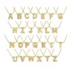 Wholesale Brass Cable Chain Inlay Letter Rhinestones Pendant Necklace