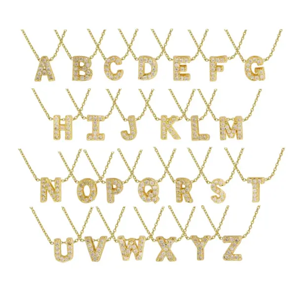 Wholesale Brass Cable Chain Inlay Letter Rhinestones Pendant Necklace