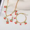 Wholesale Jewelry Elegant Sweet Cherry 304 Stainless Steel 18K Gold Plated Exy Inlay Jewelry Set