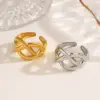 Wholesale Ion Plating (IP) 18K Gold Plated Lines 304 Stainless Steel Simple Style IG Style Waterproof Non Tarnish Open Rings
