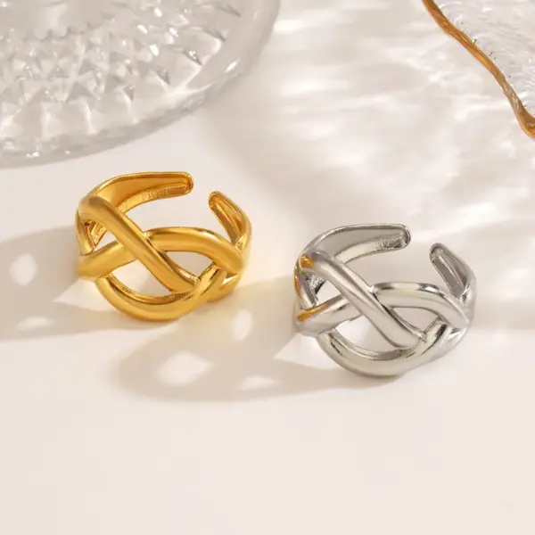 Wholesale Ion Plating (IP) 18K Gold Plated Lines 304 Stainless Steel Simple Style IG Style Waterproof Non Tarnish Open Rings