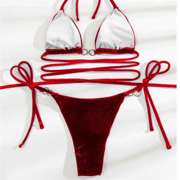 Wholesale European and American Popular Split Swimsuit for Women Cross-Border Velvet Swimsuit Sexy Amazon Strappy Bikini Bikini