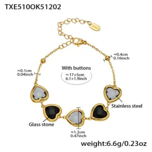 TXE510-Black Glass Stone Gold Bracelet 16.5+5cm