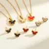 Wholesale Elegant Vintage Butterfly Shell Necklace Earrings Set Gold Plated Stainless Steel Jewelry Accessories For Women All Seasons